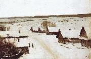 Isaac Levitan Village,Winter oil painting on canvas
